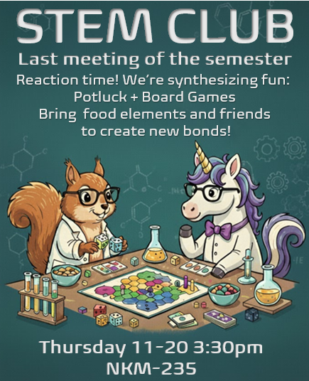 STEM Club potluck November 20 at 3:30 pm